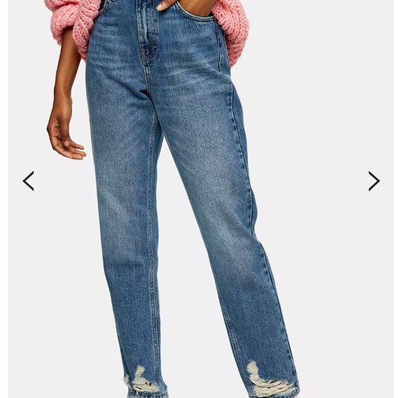 Topshop Denim - topshop mid blue rip hem mom tapered jeans ♡